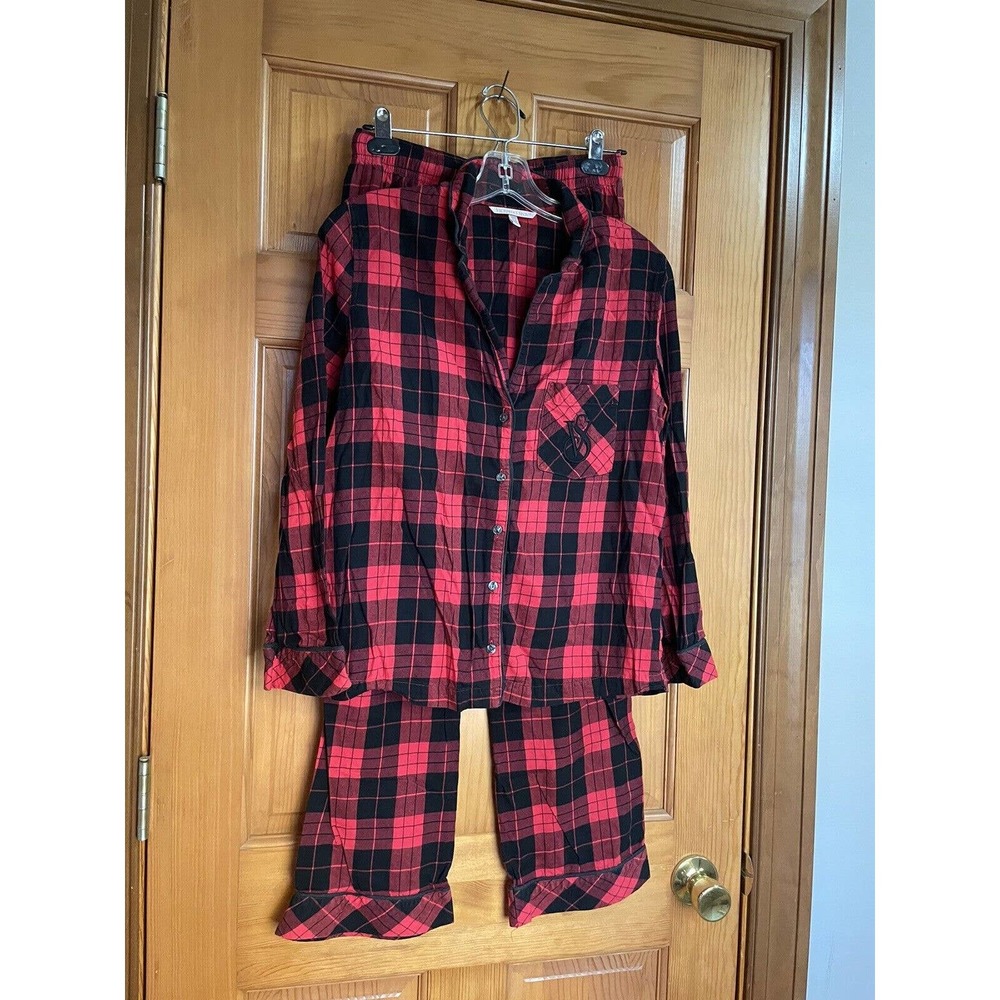 Victoria's Secret Plaid Flannel Long Sleeve Holiday Pajama Set Womens Size XS